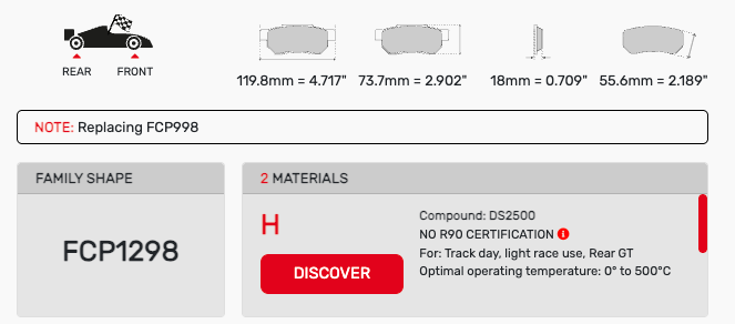 Ferodo FCP1298 Brake Pad Dimension Image
