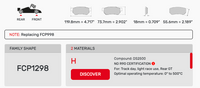 Thumbnail for Ferodo FCP1298 Brake Pad Dimension Image