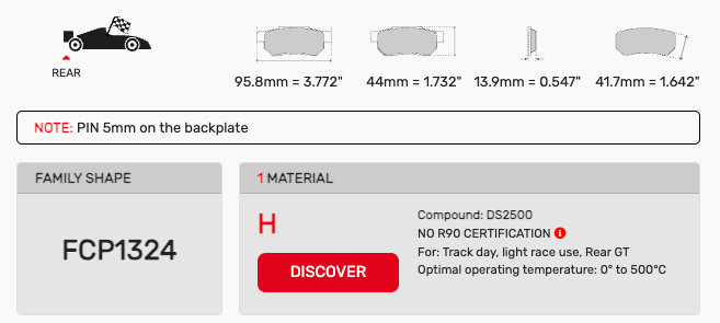 Ferodo FCP1324 Brake Pad Dimension Image