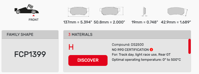 Ferodo FCP1399 Brake Pad Dimension Image