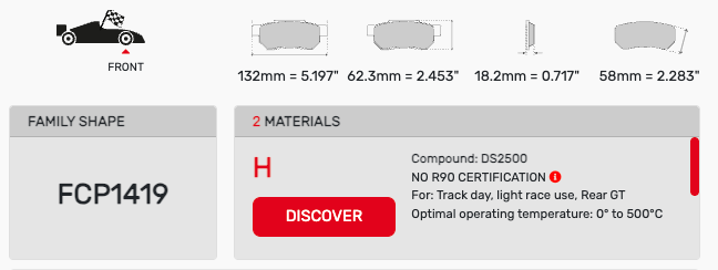 Ferodo FCP1419 Brake Pad Dimension Image