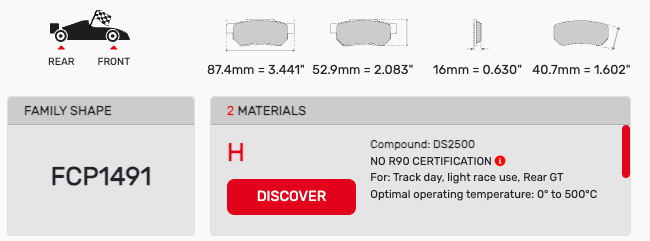 Ferodo FCP1491 Brake Pad Dimension Image