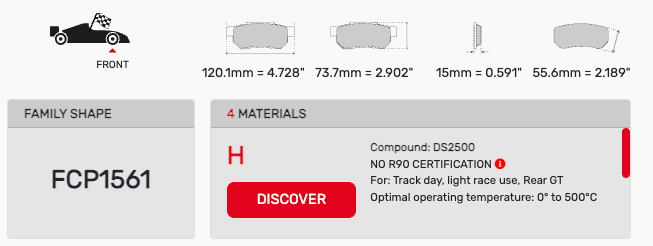 Ferodo FCP1561 Brake Pad Dimension Image