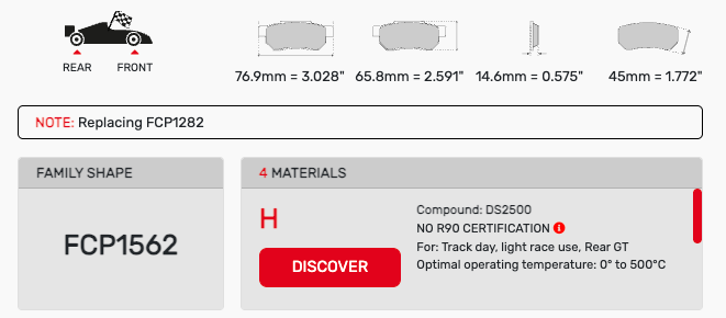 Ferodo FCP1562 Brake Pad Dimension Image