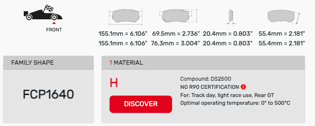 Ferodo FCP1640 Brake Pad Dimension Image