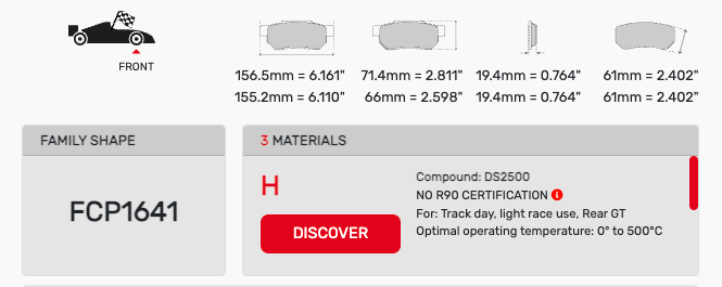 Ferodo FCP1641 Brake Pad Dimension Image