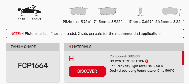 Ferodo FCP1664 Brake Pad Dimension Image