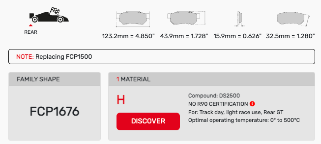 Ferodo FCP1672 Brake Pad Dimension Image