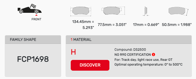 Ferodo FCP1698 Brake Pad Dimension Image