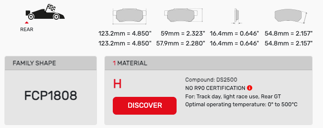 Ferodo FCP1808 Brake Pad Dimension Image