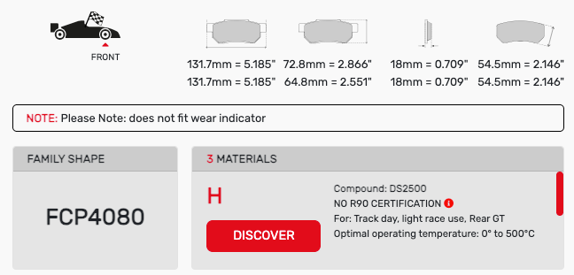 Ferodo FCP4080 Brake Pad Dimension Image