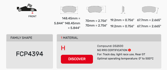 Ferodo FCP4394 Brake Pad Dimension Image