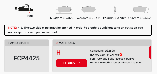 Ferodo FCP4425 Brake Pad Dimension Image