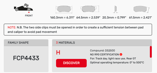 Ferodo FCP4434 Brake Pad Dimension Image