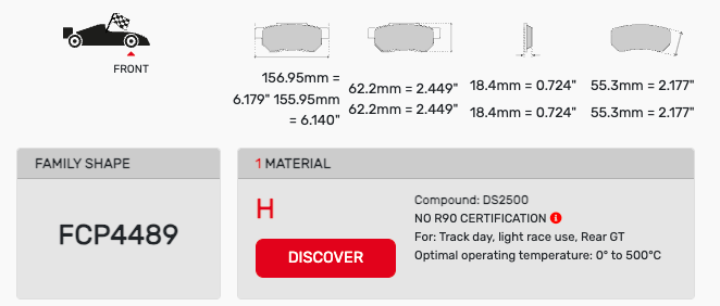 Ferodo FCP4489 Brake Pad Dimension Image