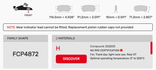 Ferodo FCP4872 Brake Pad Dimension Image