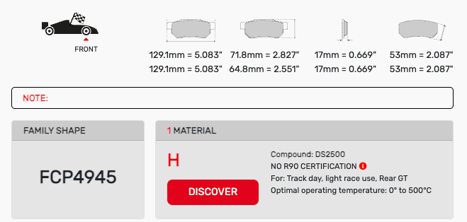 Ferodo FCP4945 Brake Pad Dimension Image