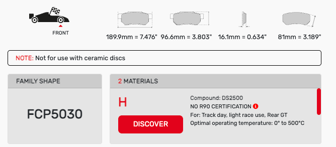 Ferodo FCP5030 Brake Pad Dimension Image