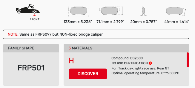 Ferodo FRP0501 Brake Pad Dimension Image