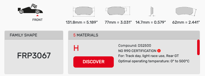 Ferodo FRP3067 Brake Pad Dimension Image