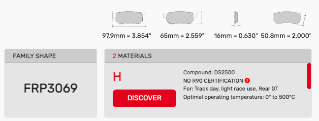 Ferodo FRP3069 Brake Pad Dimension Image