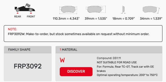 Ferodo FRP3092 Brake Pad Dimension Image