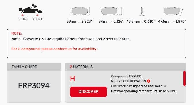 Ferodo FRP3094 Brake Pad Dimension Image