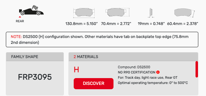 Ferodo FRP3095 Brake Pad Dimension Image
