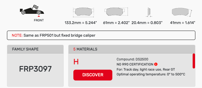 Ferodo FRP3097 Brake Pad Dimension Image