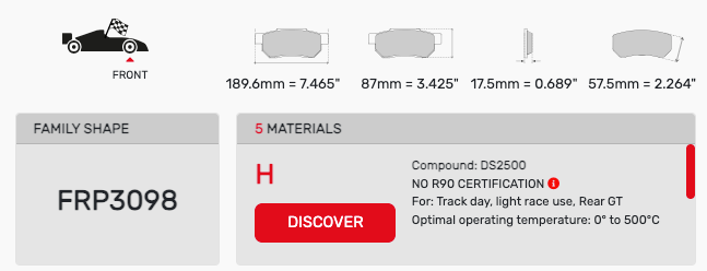Ferodo FRP3098 Brake Pad Dimension Image