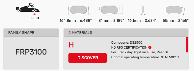 Ferodo FRP3100 Brake Pad Dimension Image
