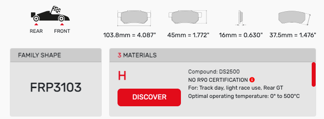 Ferodo FRP3103 Brake Pad Dimension Image