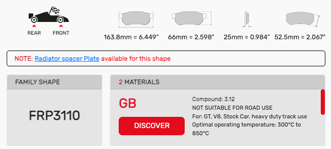 Ferodo FRP3110 Brake Pad Dimension Image