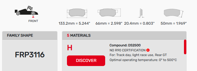 Ferodo FRP3116 Brake Pad Dimensions Image