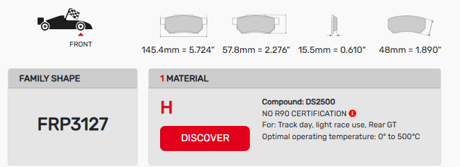 Ferodo FRP3127 Brake Pad Fitment Guide Image