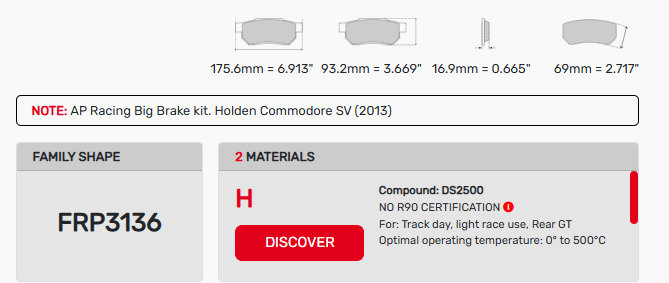 Ferodo FRP3136 Brake Pad Dimension Image