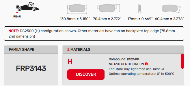 Ferodo FRP3143 Brake Pad Dimension Image