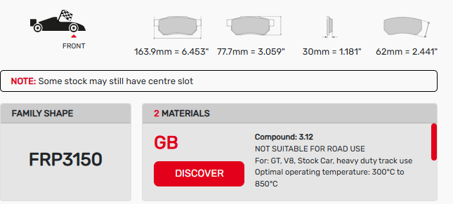 Ferodo FRP3150 Brake Pad Dimension Image