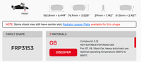 Thumbnail for Ferodo FRP3153 brake Pad Dimension Image