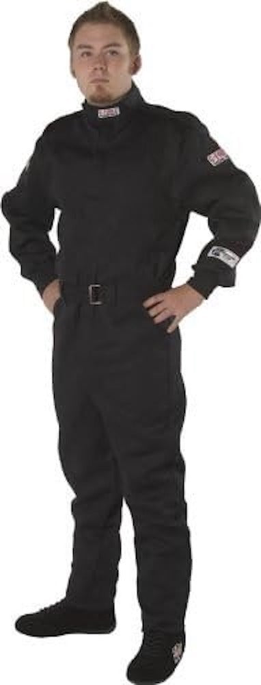 GF 125 Black Racing Suit featuring a single-layer design for comfort, mobility, and protection on the track.