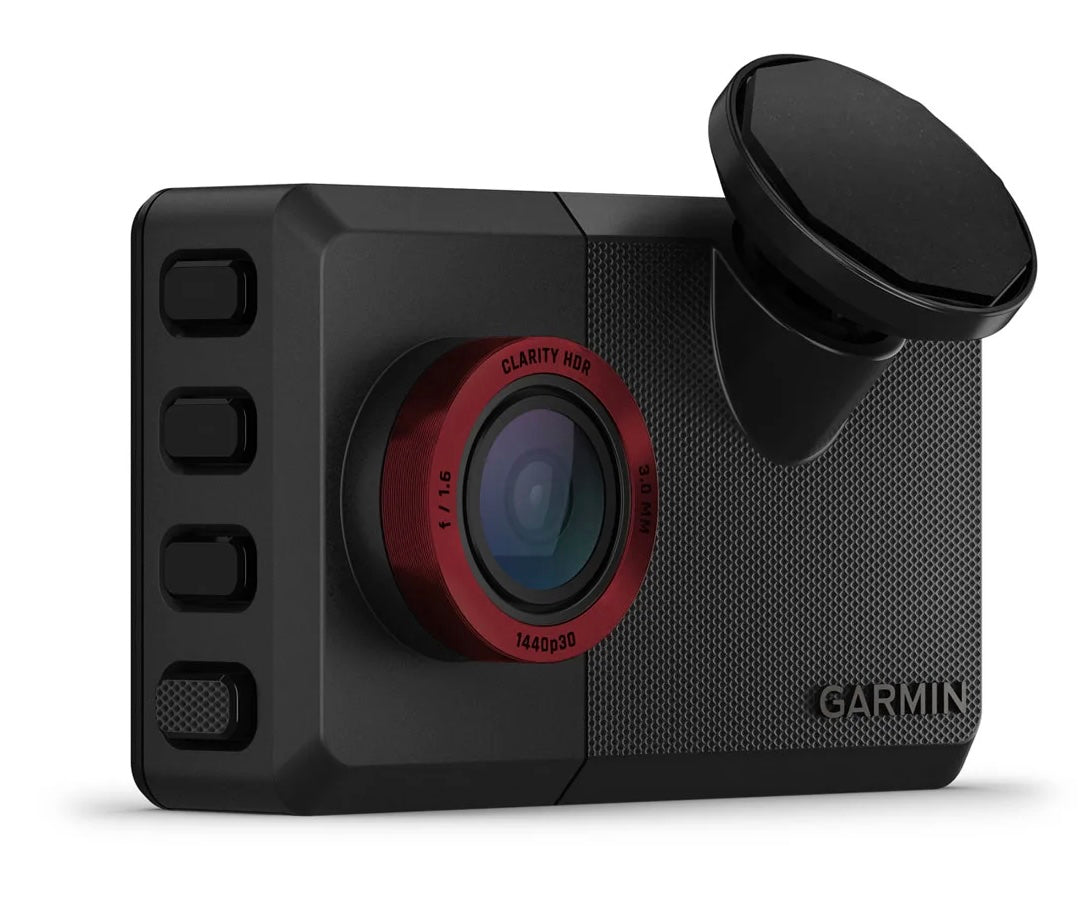 Garmin Catalyst 2 Racetrack Driving Performance Optimizer Rear Image with a black casing and red lens on a white background