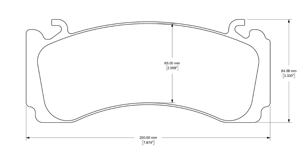 A black and white technical line drawing showing the dimensions of 4011  front brake pads, with measurements in millimeters and inches labeled on a plain white background.