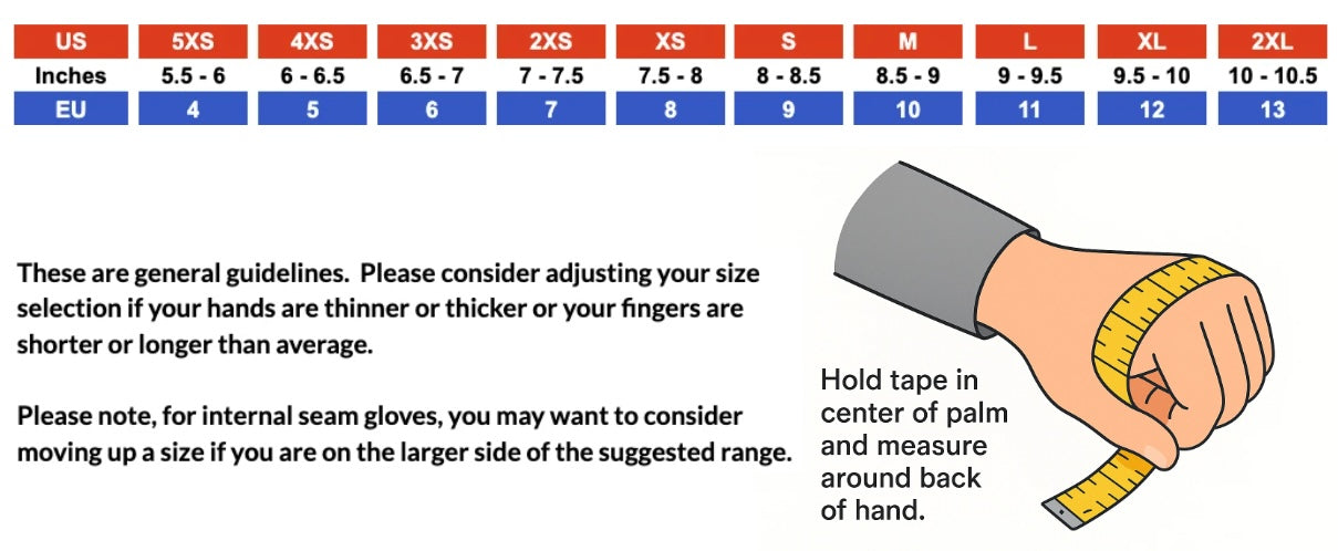 Glove Size Chart for Sparco, OMP, and Sabelt