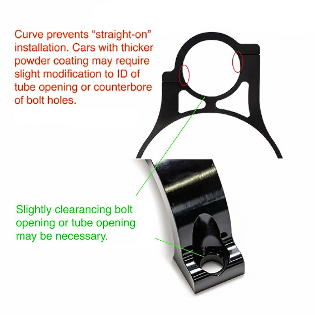 Close-up of offset shoulder bracket design preventing side panel interference