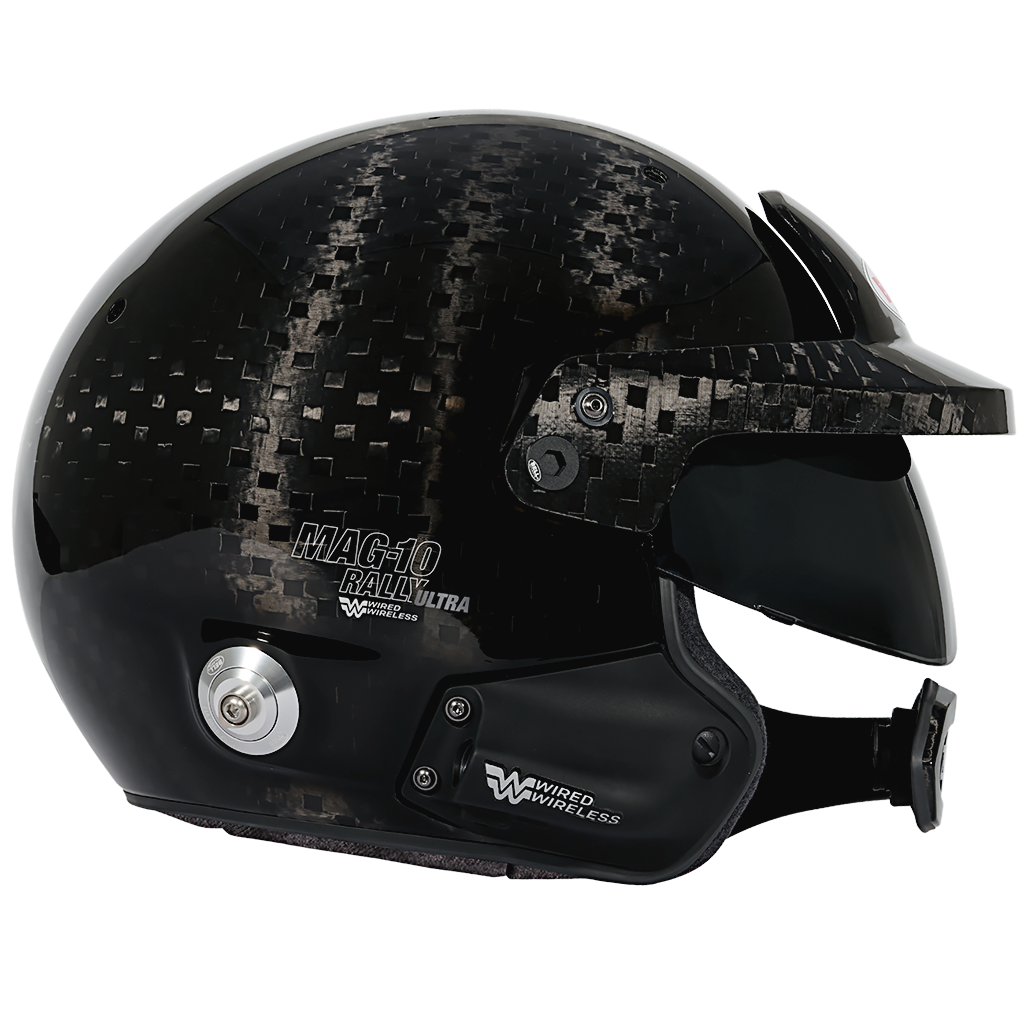 Bell Ultra Rally WW Carbon Helmet with rally-ready features including sun peak and communication cutouts
