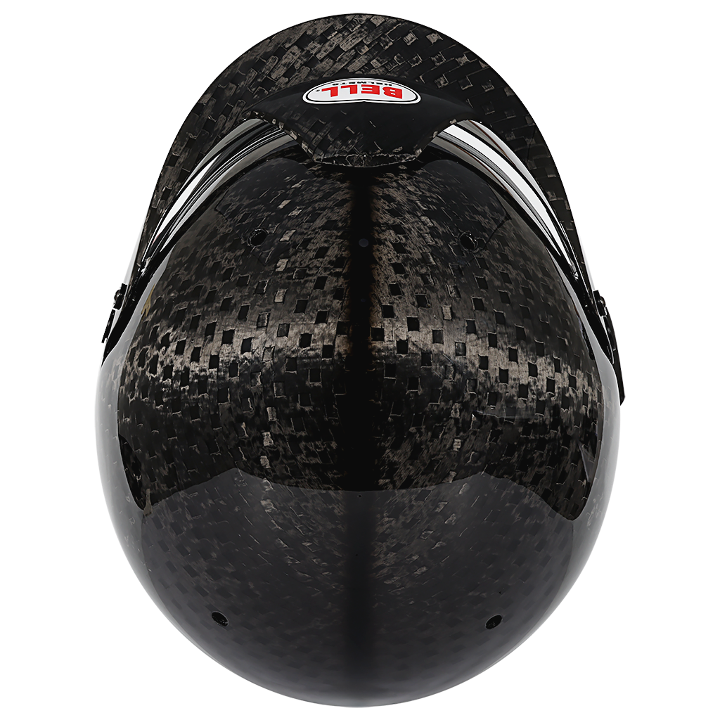 Bell Ultra Rally WW Racing helmet close-up on carbon weave texture and precision hardware
