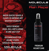 Thumbnail for Molecule visor cleaner advertisement with helmet visor and spray bottle on a dark background