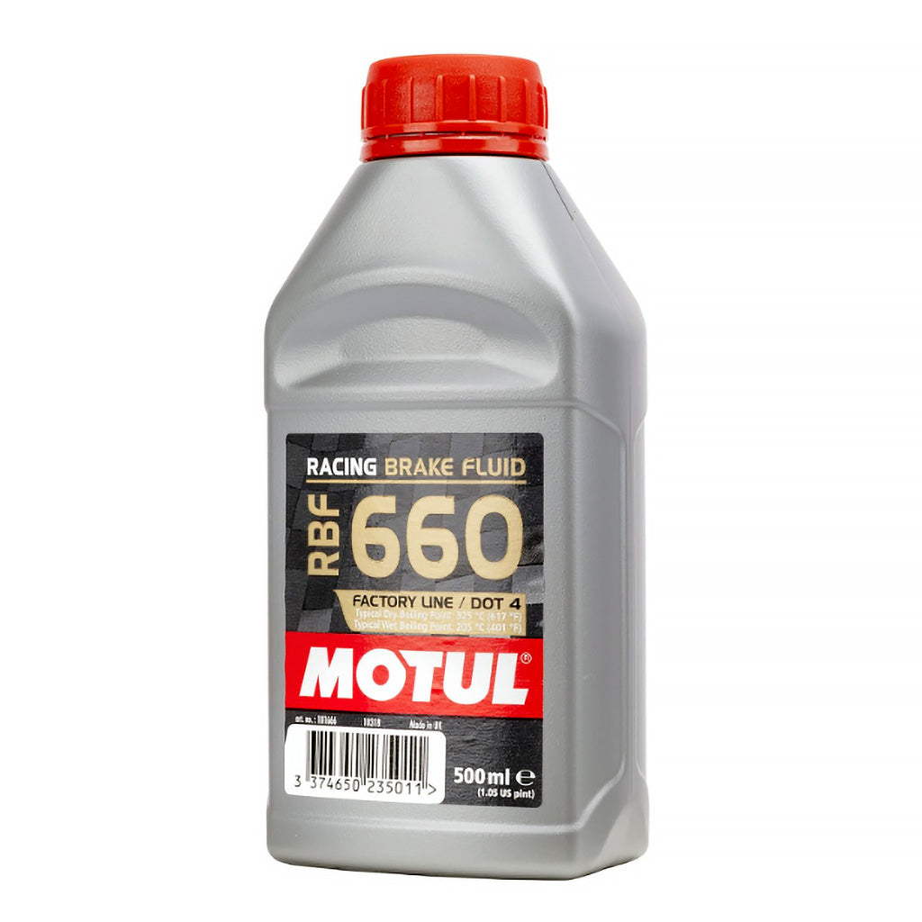 Motul RBF 660 racing brake fluid bottle on a white background