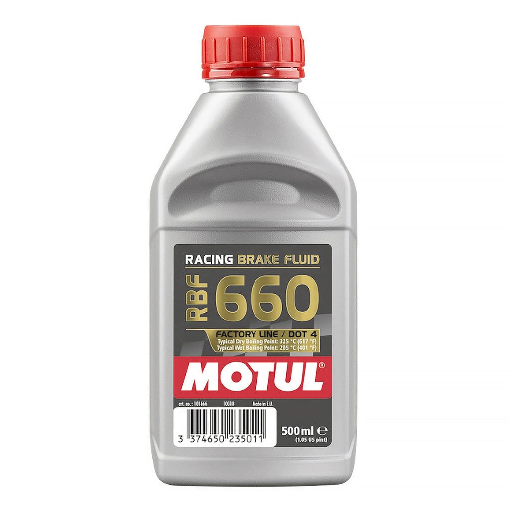 Motul Racing Brake Fluid RBF 660 bottle with red cap on a white background
