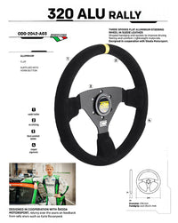 Thumbnail for Detail view of OMP 320 ALU Rally suede grip and ergonomic hand design